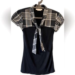 Point Zero Tie Blouse with Plaid Detail, like new